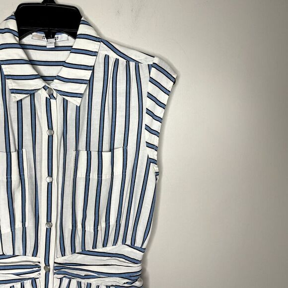 DEREK LAM 10 Crosby Dress Womens 6 Blue Striped Shirtdress Snap Front Cap Sleeve - Picture 3 of 16